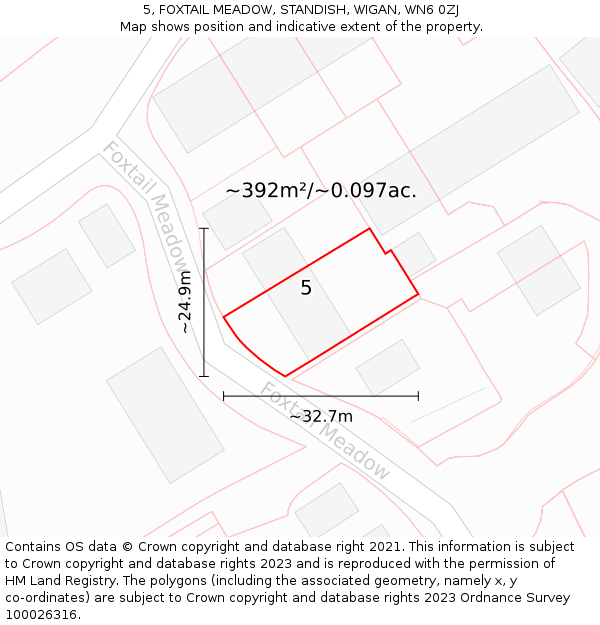 5, FOXTAIL MEADOW, STANDISH, WIGAN, WN6 0ZJ: Plot and title map