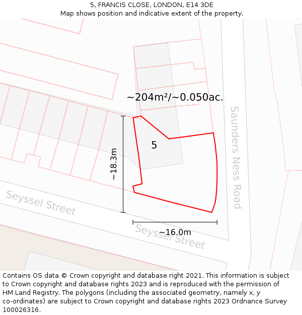 5, FRANCIS CLOSE, LONDON, E14 3DE: Plot and title map