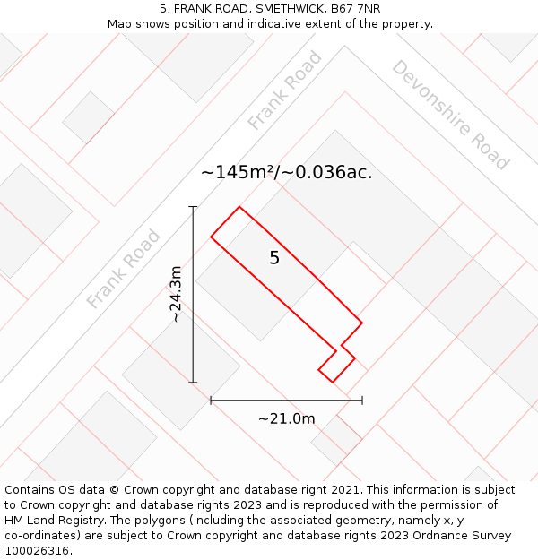5, FRANK ROAD, SMETHWICK, B67 7NR: Plot and title map