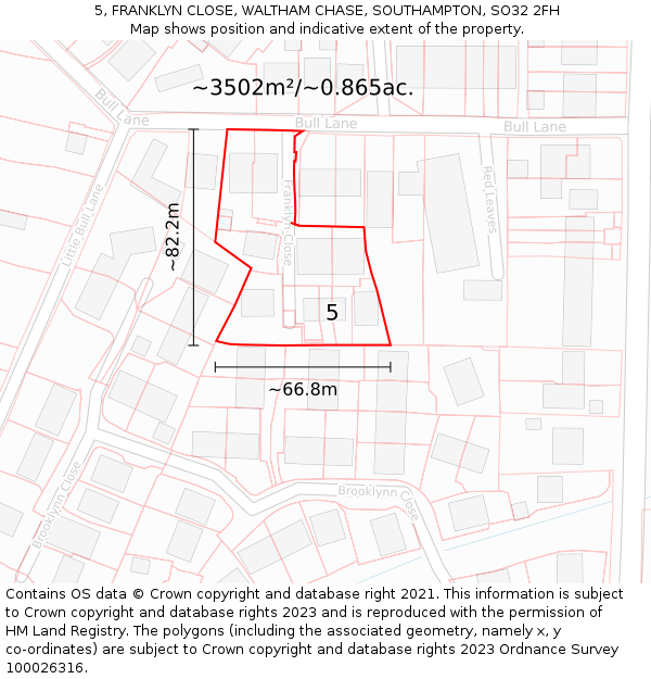 5, FRANKLYN CLOSE, WALTHAM CHASE, SOUTHAMPTON, SO32 2FH: Plot and title map
