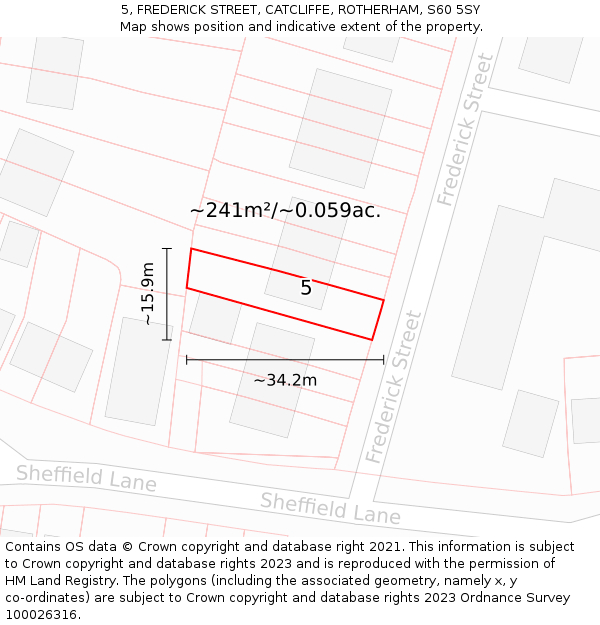 5, FREDERICK STREET, CATCLIFFE, ROTHERHAM, S60 5SY: Plot and title map