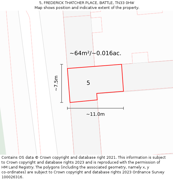 5, FREDERICK THATCHER PLACE, BATTLE, TN33 0HW: Plot and title map