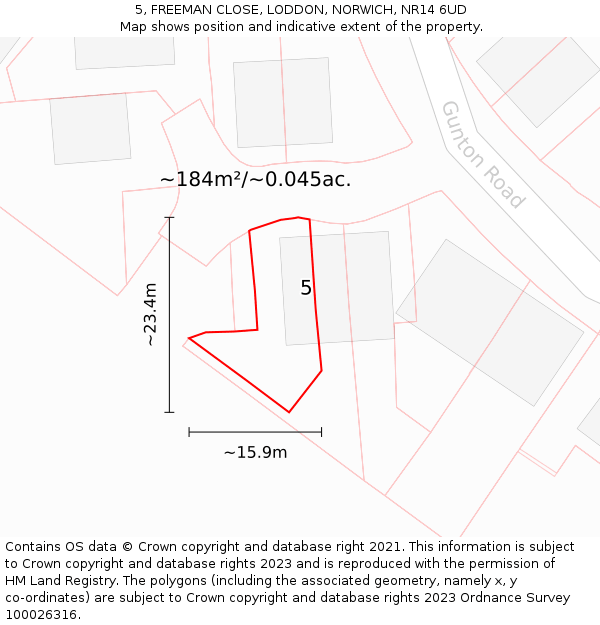 5, FREEMAN CLOSE, LODDON, NORWICH, NR14 6UD: Plot and title map