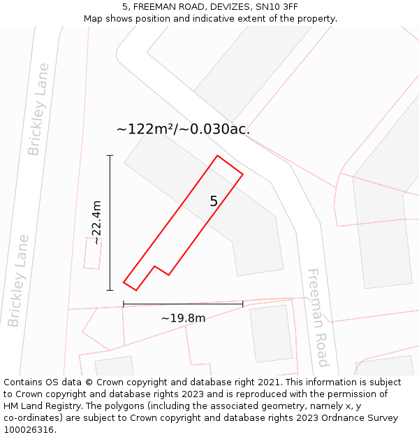 5, FREEMAN ROAD, DEVIZES, SN10 3FF: Plot and title map