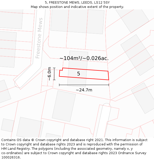5, FREESTONE MEWS, LEEDS, LS12 5SY: Plot and title map