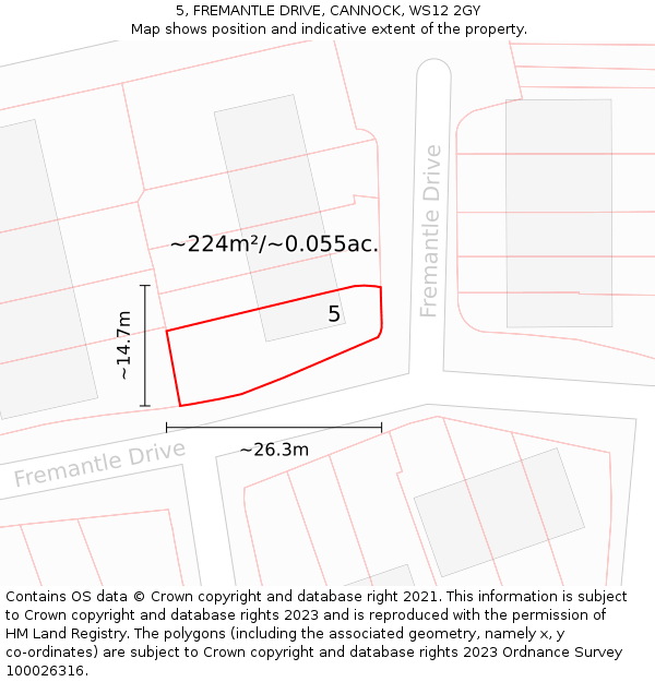 5, FREMANTLE DRIVE, CANNOCK, WS12 2GY: Plot and title map