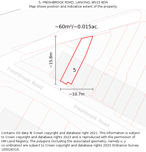 5, FRESHBROOK ROAD, LANCING, BN15 8DA: Plot and title map