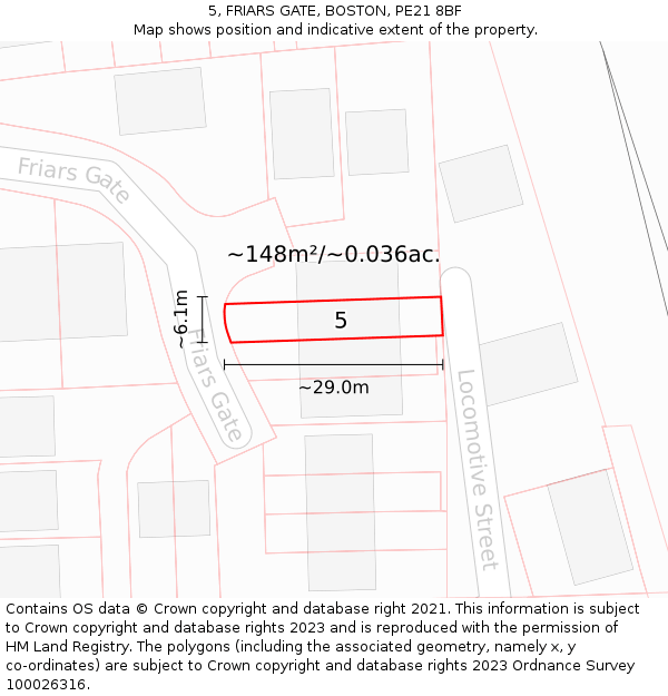 5, FRIARS GATE, BOSTON, PE21 8BF: Plot and title map