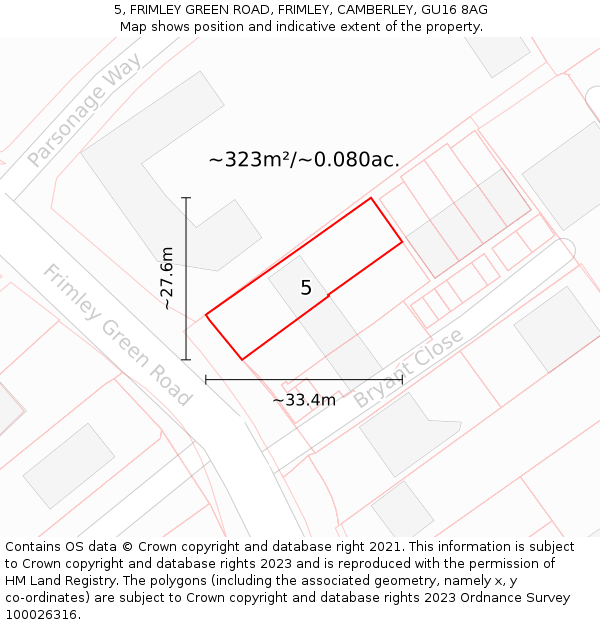 5, FRIMLEY GREEN ROAD, FRIMLEY, CAMBERLEY, GU16 8AG: Plot and title map