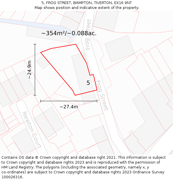 5, FROG STREET, BAMPTON, TIVERTON, EX16 9NT: Plot and title map