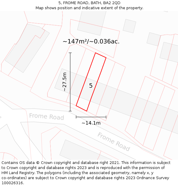 5, FROME ROAD, BATH, BA2 2QD: Plot and title map
