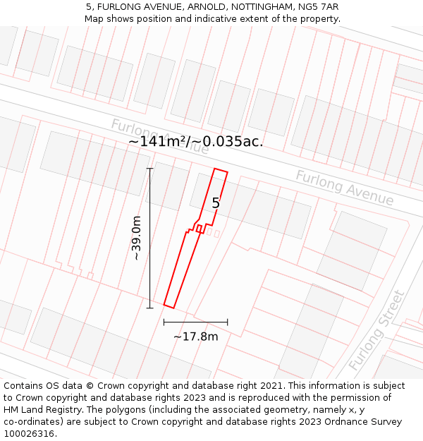 5, FURLONG AVENUE, ARNOLD, NOTTINGHAM, NG5 7AR: Plot and title map