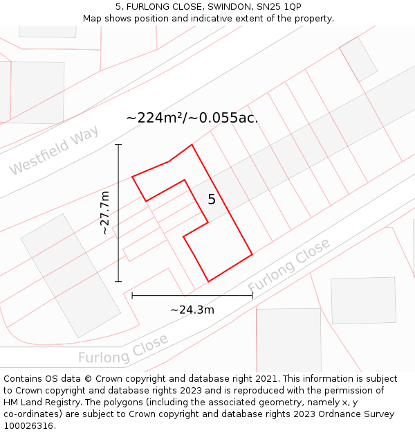 5, FURLONG CLOSE, SWINDON, SN25 1QP: Plot and title map