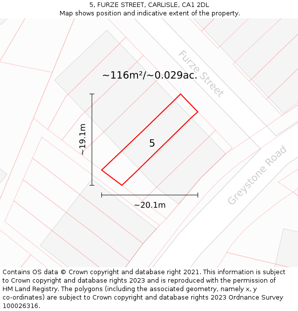 5, FURZE STREET, CARLISLE, CA1 2DL: Plot and title map
