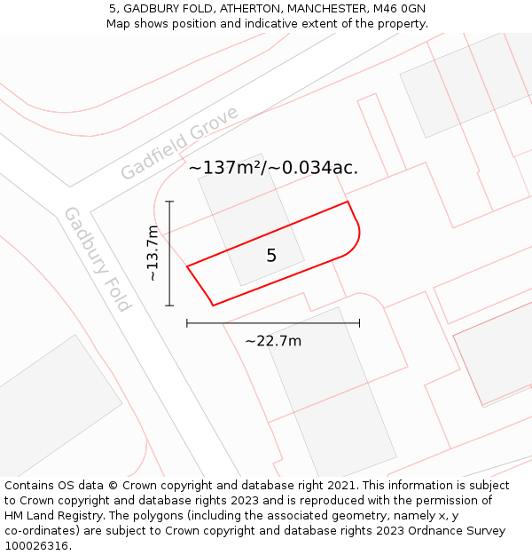 5, GADBURY FOLD, ATHERTON, MANCHESTER, M46 0GN: Plot and title map