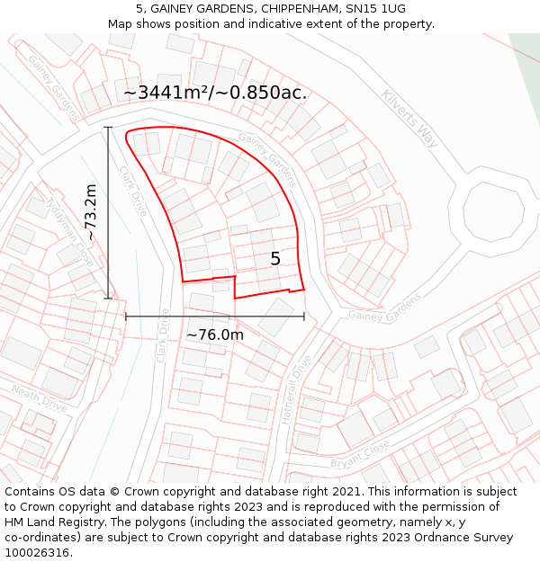 5, GAINEY GARDENS, CHIPPENHAM, SN15 1UG: Plot and title map
