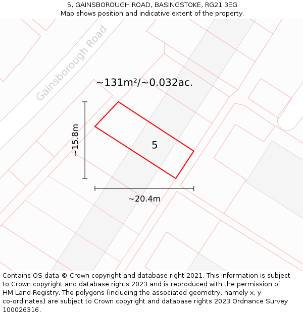 5, GAINSBOROUGH ROAD, BASINGSTOKE, RG21 3EG: Plot and title map