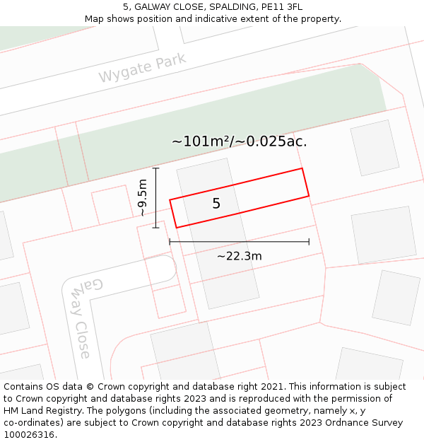 5, GALWAY CLOSE, SPALDING, PE11 3FL: Plot and title map