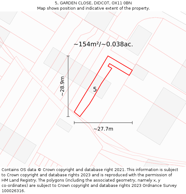 5, GARDEN CLOSE, DIDCOT, OX11 0BN: Plot and title map
