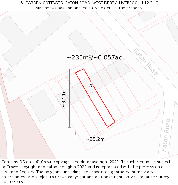 5, GARDEN COTTAGES, EATON ROAD, WEST DERBY, LIVERPOOL, L12 3HQ: Plot and title map