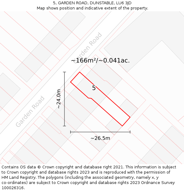 5, GARDEN ROAD, DUNSTABLE, LU6 3JD: Plot and title map