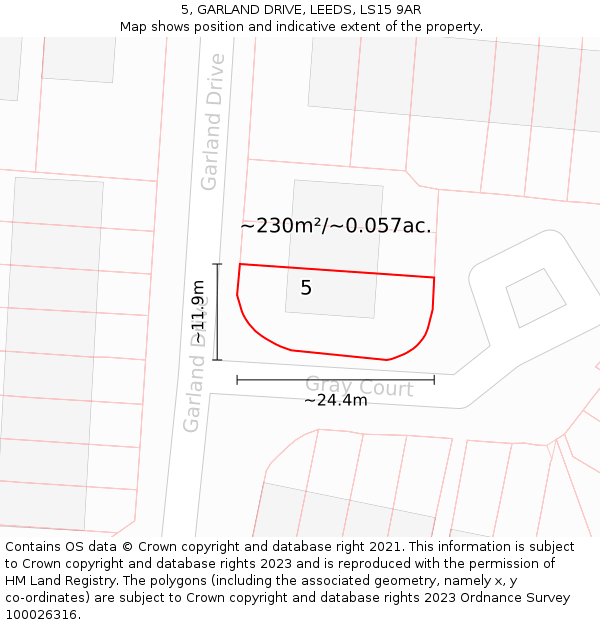 5, GARLAND DRIVE, LEEDS, LS15 9AR: Plot and title map