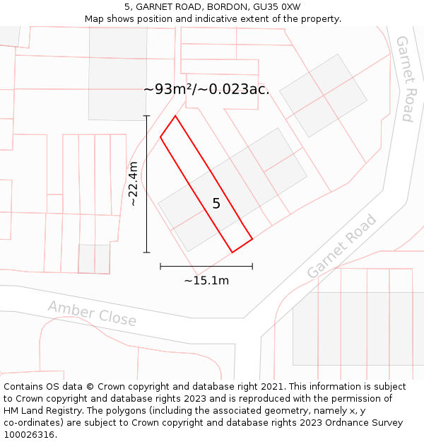 5, GARNET ROAD, BORDON, GU35 0XW: Plot and title map