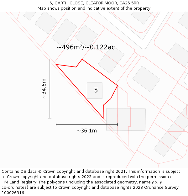 5, GARTH CLOSE, CLEATOR MOOR, CA25 5RR: Plot and title map