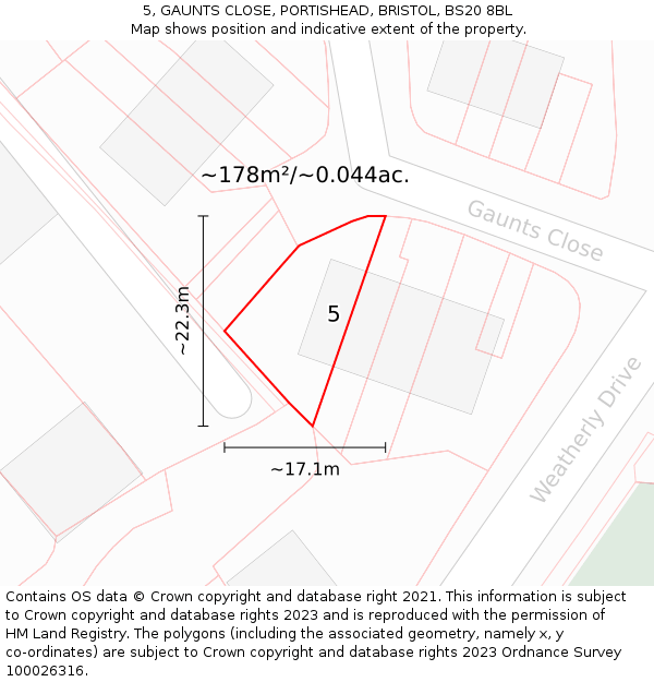 5, GAUNTS CLOSE, PORTISHEAD, BRISTOL, BS20 8BL: Plot and title map