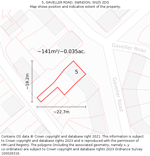5, GAVELLER ROAD, SWINDON, SN25 2DG: Plot and title map