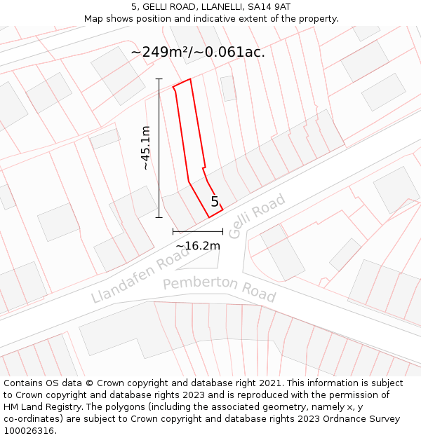 5, GELLI ROAD, LLANELLI, SA14 9AT: Plot and title map