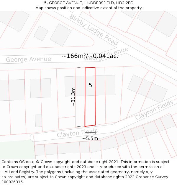 5, GEORGE AVENUE, HUDDERSFIELD, HD2 2BD: Plot and title map
