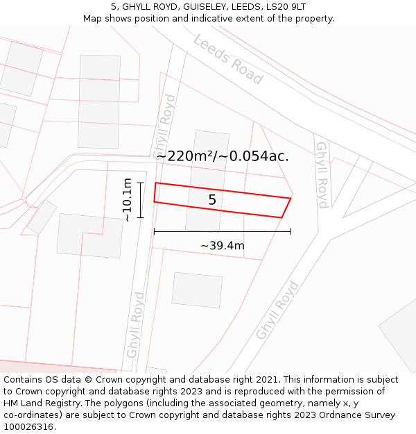 5, GHYLL ROYD, GUISELEY, LEEDS, LS20 9LT: Plot and title map