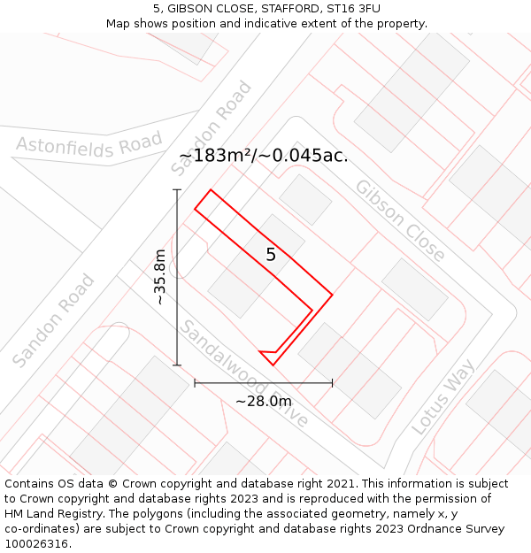 5, GIBSON CLOSE, STAFFORD, ST16 3FU: Plot and title map