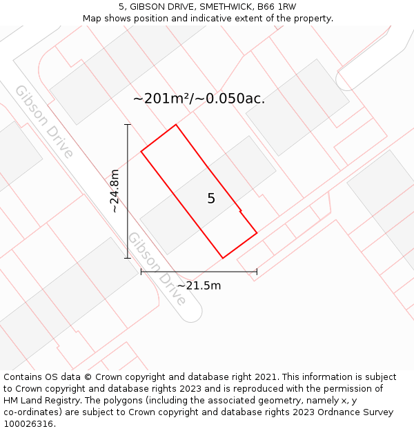 5, GIBSON DRIVE, SMETHWICK, B66 1RW: Plot and title map