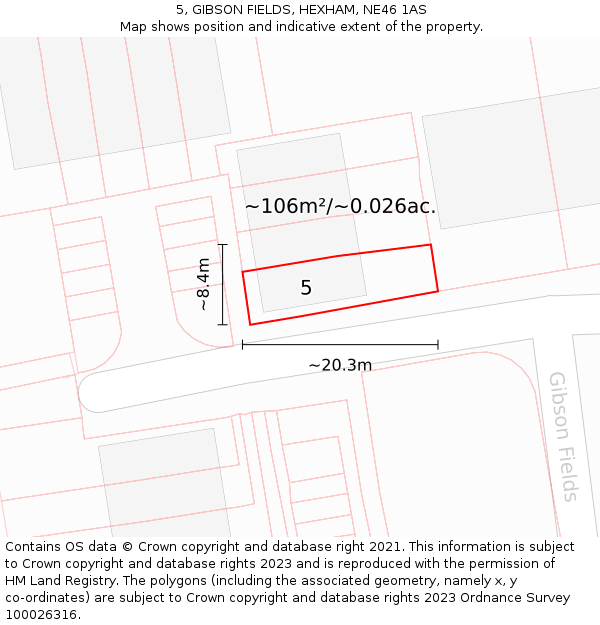 5, GIBSON FIELDS, HEXHAM, NE46 1AS: Plot and title map