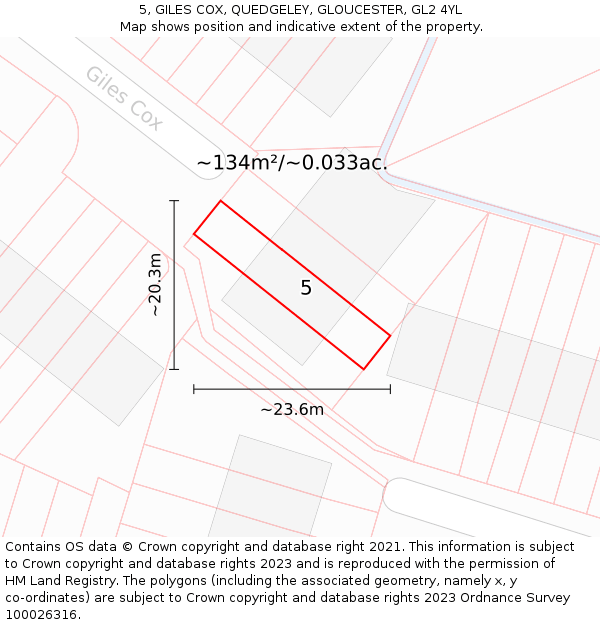 5, GILES COX, QUEDGELEY, GLOUCESTER, GL2 4YL: Plot and title map