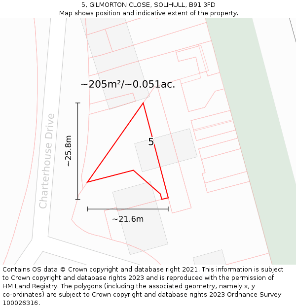 5, GILMORTON CLOSE, SOLIHULL, B91 3FD: Plot and title map