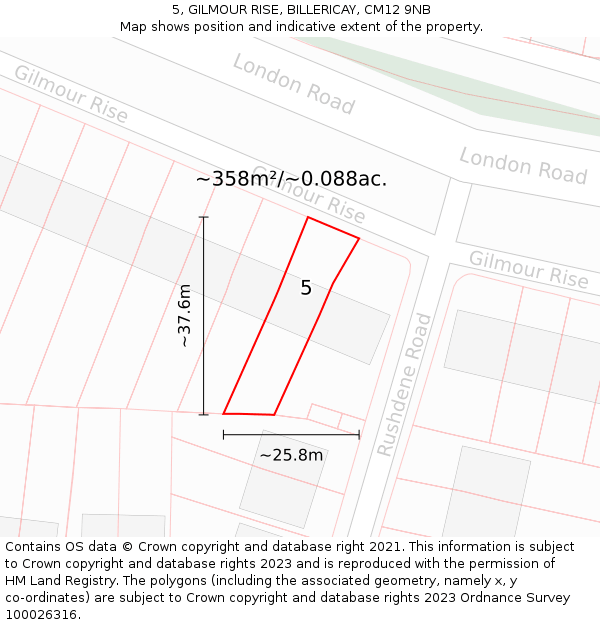 5, GILMOUR RISE, BILLERICAY, CM12 9NB: Plot and title map