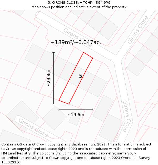 5, GIRONS CLOSE, HITCHIN, SG4 9PG: Plot and title map