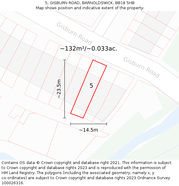 5, GISBURN ROAD, BARNOLDSWICK, BB18 5HB: Plot and title map