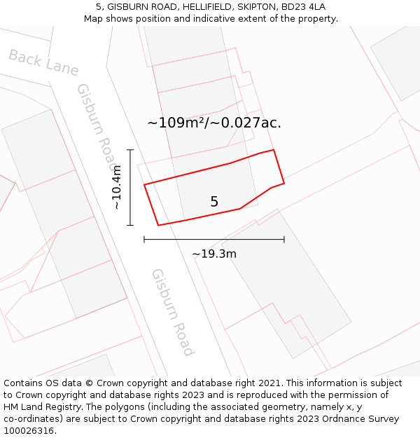 5, GISBURN ROAD, HELLIFIELD, SKIPTON, BD23 4LA: Plot and title map