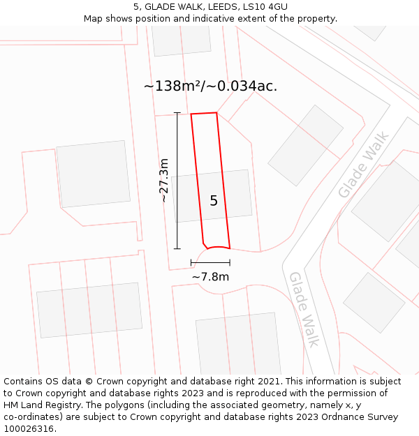 5, GLADE WALK, LEEDS, LS10 4GU: Plot and title map