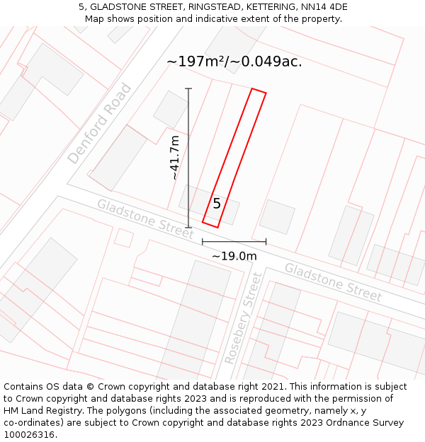 5, GLADSTONE STREET, RINGSTEAD, KETTERING, NN14 4DE: Plot and title map
