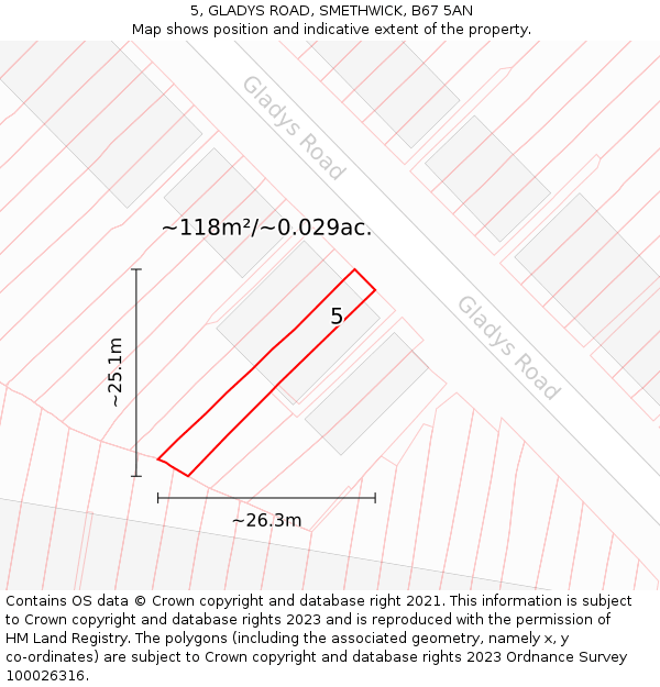 5, GLADYS ROAD, SMETHWICK, B67 5AN: Plot and title map