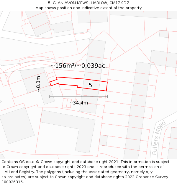 5, GLAN AVON MEWS, HARLOW, CM17 9DZ: Plot and title map