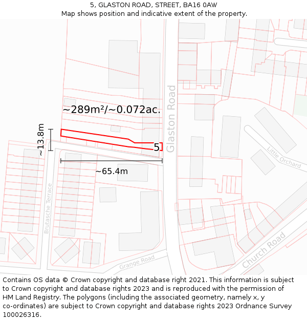 5, GLASTON ROAD, STREET, BA16 0AW: Plot and title map