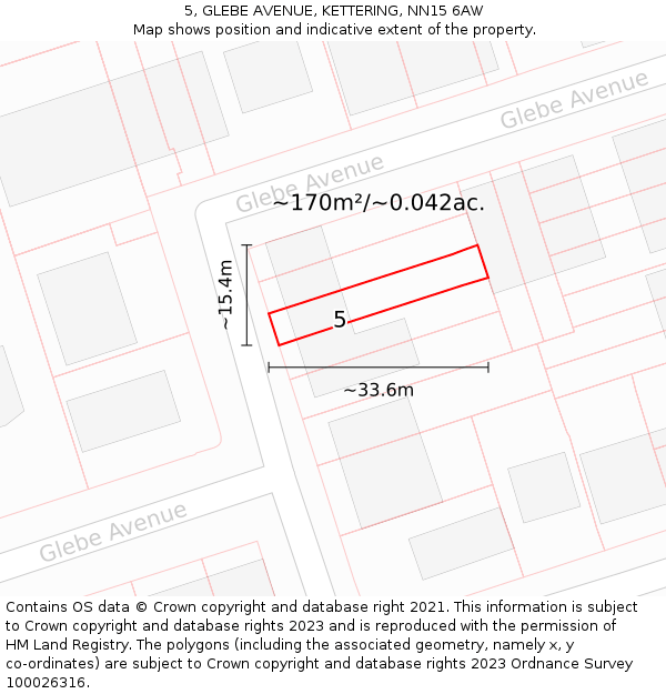5, GLEBE AVENUE, KETTERING, NN15 6AW: Plot and title map