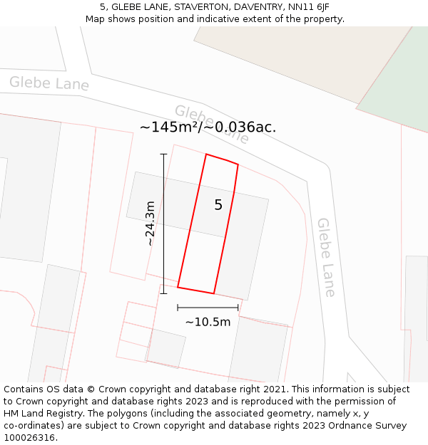5, GLEBE LANE, STAVERTON, DAVENTRY, NN11 6JF: Plot and title map