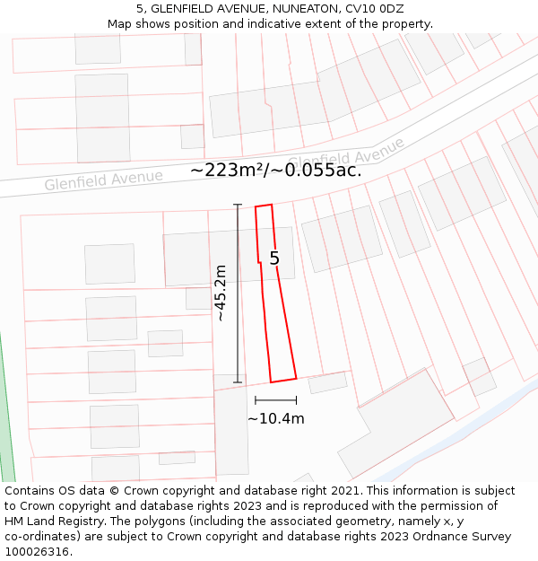 5, GLENFIELD AVENUE, NUNEATON, CV10 0DZ: Plot and title map